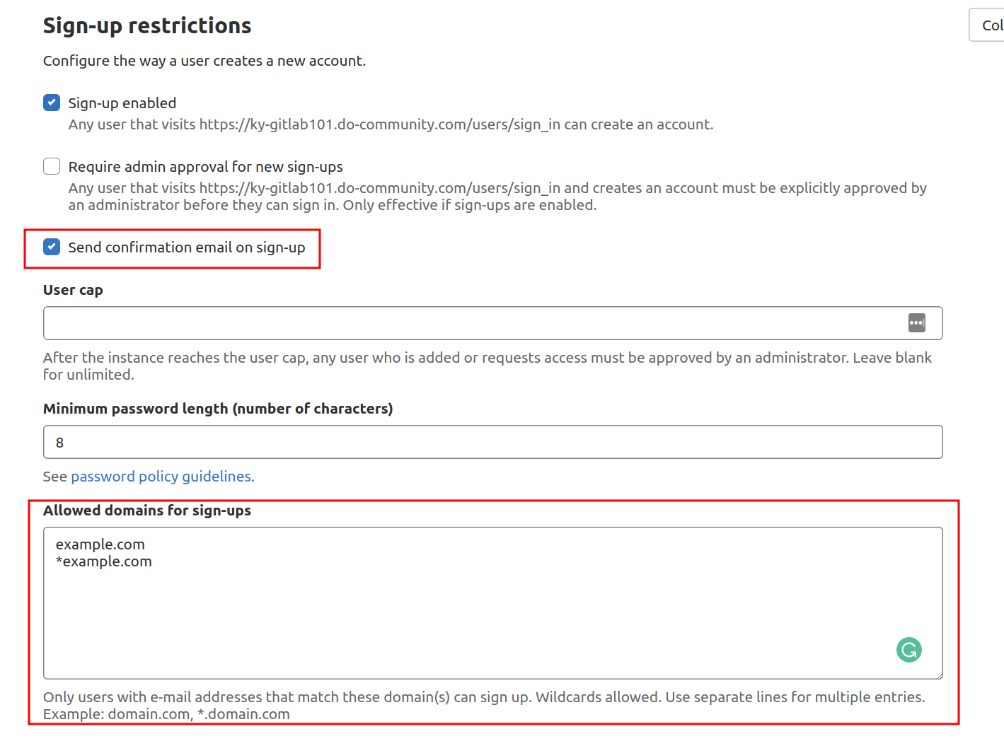 Restrict sign-ups by domain